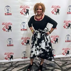 R&M RICHARDS
Women's High-Low Cocktail Gown With
Bow At Waist In Black Silver